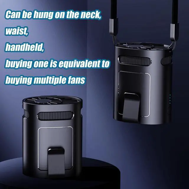 Alt view image 3 of 7 - Portable Waist Fan, Clip on Belt Personal Fan, 4-Speeds, Rechargeable, Hiking, Riding, Fishing, Hands-Free Neck Hanging for Hiker, Worker, Wearable Camping, Outdoor, Jobsite, Traveling