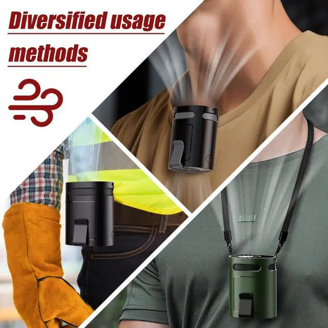 Alt view image 4 of 7 - Portable Waist Fan, Clip on Belt Personal Fan, 4-Speeds, Rechargeable, Hiking, Riding, Fishing, Hands-Free Neck Hanging for Hiker, Worker, Wearable Camping, Outdoor, Jobsite, Traveling