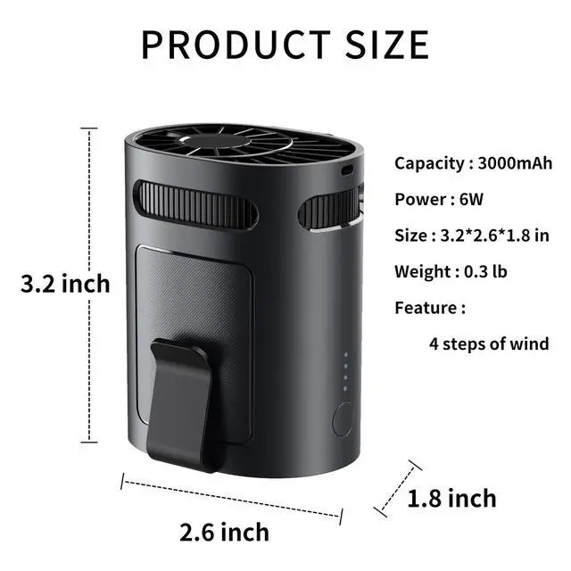 Alt view image 6 of 7 - Portable Waist Fan, Clip on Belt Personal Fan, 4-Speeds, Rechargeable, Hiking, Riding, Fishing, Hands-Free Neck Hanging for Hiker, Worker, Wearable Camping, Outdoor, Jobsite, Traveling