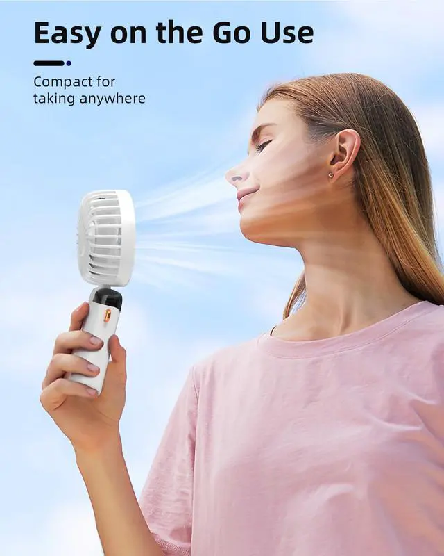 Alt view image 2 of 6 - Portable Handheld Fan, Battery Operated Fan with Base, 8 Hours, Digital Display, 5 Speeds, 90° Ajustable, Rechargeable Mini Fan for Outdoor Indoor
