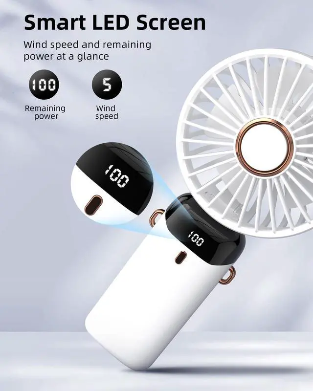 Alt view image 4 of 6 - Portable Handheld Fan, Battery Operated Fan with Base, 8 Hours, Digital Display, 5 Speeds, 90° Ajustable, Rechargeable Mini Fan for Outdoor Indoor