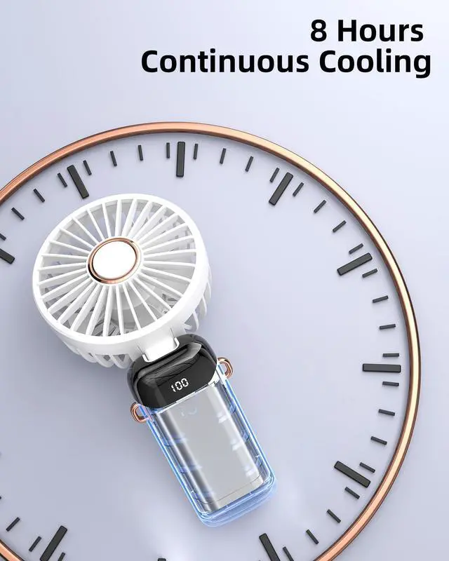 Alt view image 5 of 6 - Portable Handheld Fan, Battery Operated Fan with Base, 8 Hours, Digital Display, 5 Speeds, 90° Ajustable, Rechargeable Mini Fan for Outdoor Indoor