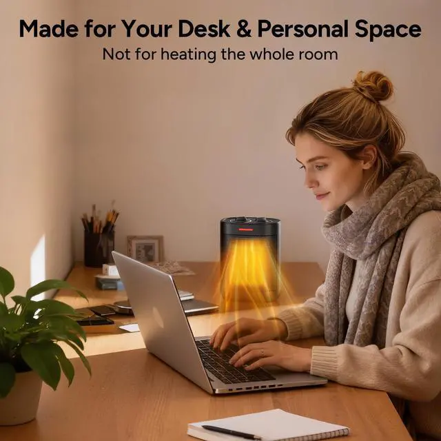 Alt view image 2 of 7 - Ceramic Personal Space Heater for Office Desk & RV, 1000W/700W Low Wattage Electric Heater Under Desk, Circuit Friendly & Quiet Mini Heater for Feet & Hands