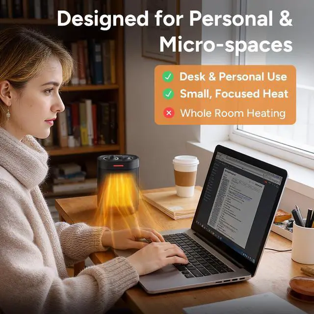 Alt view image 4 of 7 - Ceramic Personal Space Heater for Office Desk & RV, 1000W/700W Low Wattage Electric Heater Under Desk, Circuit Friendly & Quiet Mini Heater for Feet & Hands