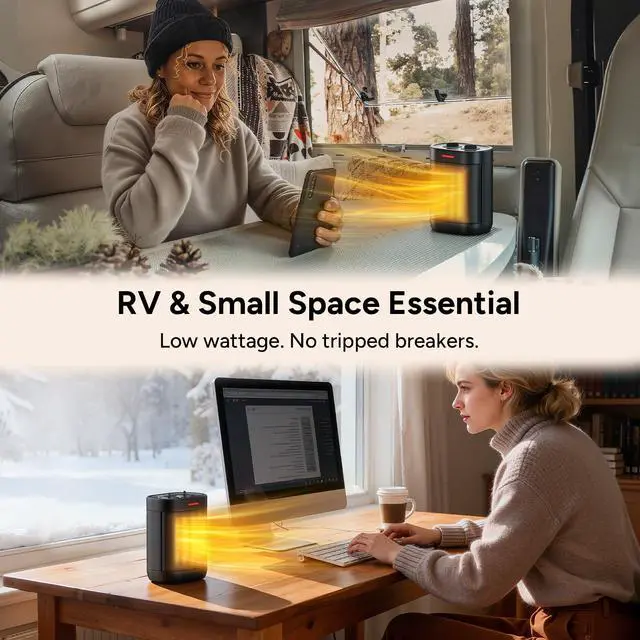 Alt view image 6 of 7 - Ceramic Personal Space Heater for Office Desk & RV, 1000W/700W Low Wattage Electric Heater Under Desk, Circuit Friendly & Quiet Mini Heater for Feet & Hands