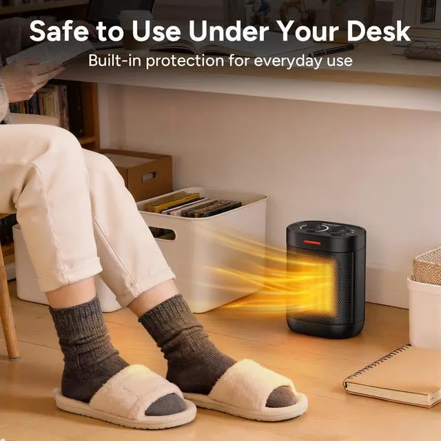 Alt view image 7 of 7 - Ceramic Personal Space Heater for Office Desk & RV, 1000W/700W Low Wattage Electric Heater Under Desk, Circuit Friendly & Quiet Mini Heater for Feet & Hands