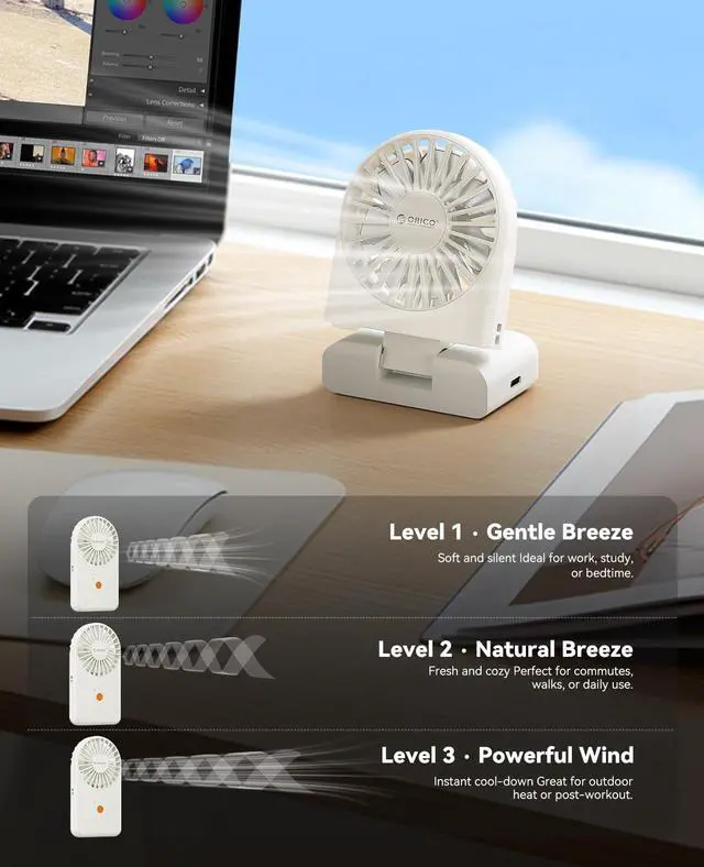 Alt view image 6 of 7 - Portable Neck Fan, Ultra-Lightweight Hands-Free Fan with Battery Operated, 3 Speeds, 7H Runtime, Foldable Desk Fan for Travel, Office, Commute -ReFAN White