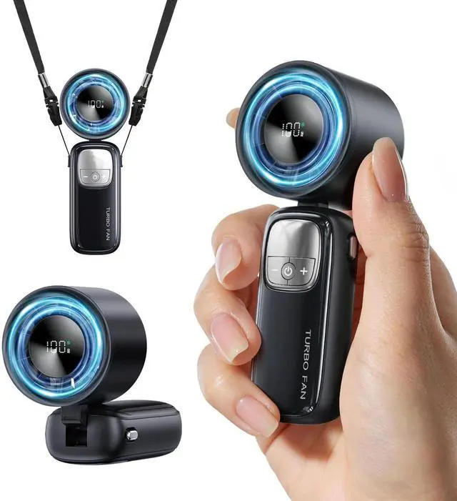 Main image of 3-in-1 Portable Handheld Turbo Fan-100 Speeds, 15000 RPM, 10Hrs Cooling, LED Display, 90° Rotation, Small Travel Fan, Mini Foldable Hand Held Personal Fan for Women Men (Black)