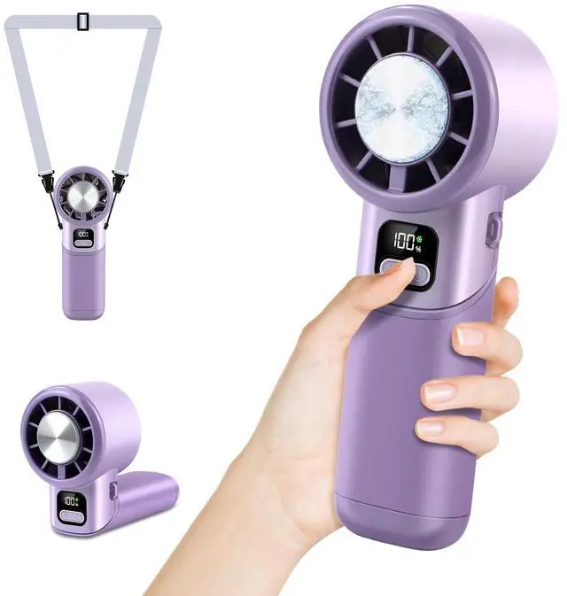 Main image of High-Speed Portable Handheld Turbo Fan with Ice Cooler, LED Display, 3600mAh Rechargeable Fan, Up to 9H Runtime, 90°Foldable Mini Fans for Travel, Commute, Outdoor, Gifts for Women Men