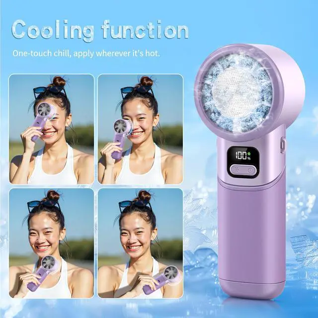 Alt view image 2 of 6 - High-Speed Portable Handheld Turbo Fan with Ice Cooler, LED Display, 3600mAh Rechargeable Fan, Up to 9H Runtime, 90°Foldable Mini Fans for Travel, Commute, Outdoor, Gifts for Women Men