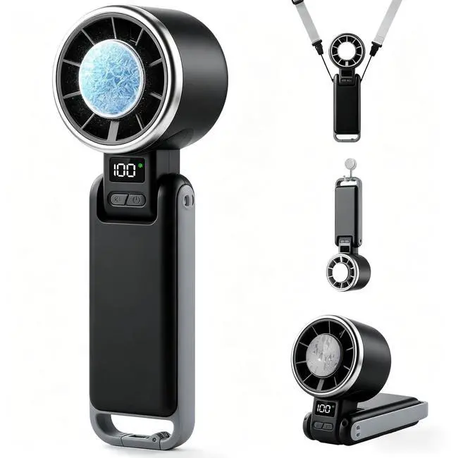 Main image of Portable Handheld Turbo Fan with Ice Cooling, 4000mAh Rechargeable, 8m/s High Speed Turbo Fan, 3-in-1 Hand/Neck/Desk Fan with Carabiner for Travel, Outdoor, Beach & Office