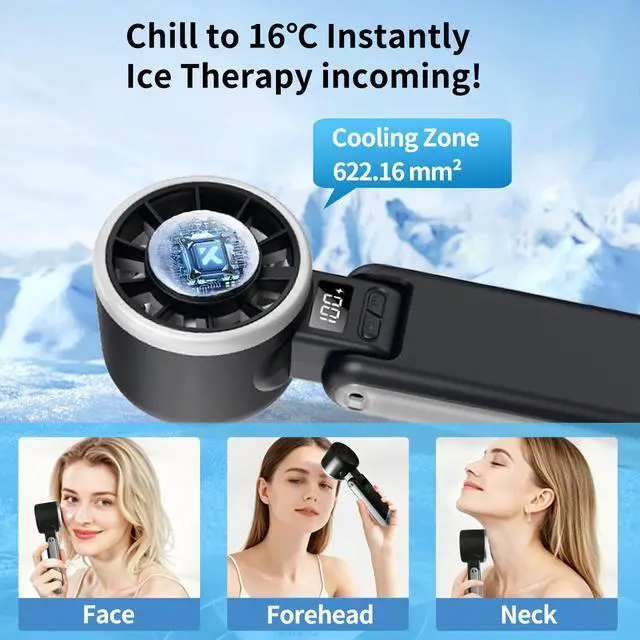 Alt view image 2 of 7 - Portable Handheld Turbo Fan with Ice Cooling, 4000mAh Rechargeable, 8m/s High Speed Turbo Fan, 3-in-1 Hand/Neck/Desk Fan with Carabiner for Travel, Outdoor, Beach & Office