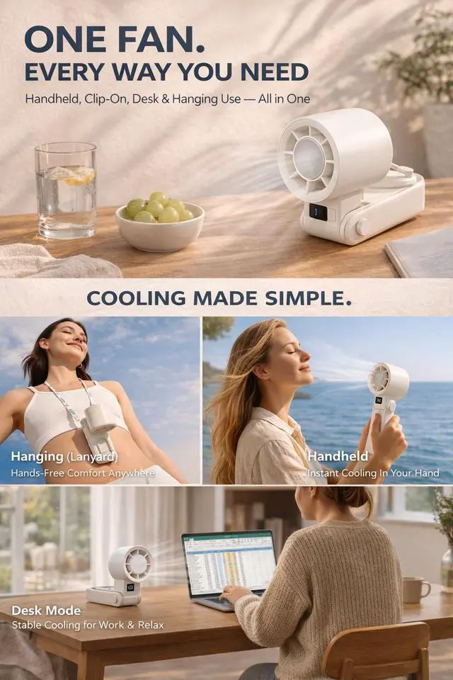 Alt view image 2 of 7 - Portable Handheld Fan with Cooling Plate, 199-Speed Stepless Control, 3-in-1 Foldable Fan for Handheld/Desktop/Neck, Powerful Airflow Personal Fan for Travel, Makeup, Outdoor, Summer Essentials