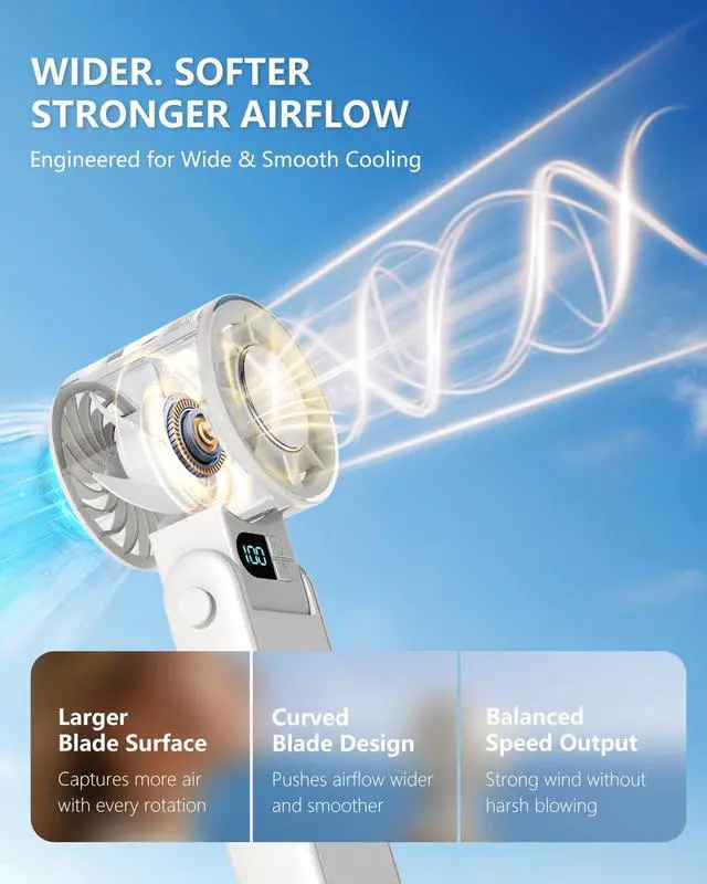 Alt view image 5 of 7 - Portable Handheld Fan with Cooling Plate, 199-Speed Stepless Control, 3-in-1 Foldable Fan for Handheld/Desktop/Neck, Powerful Airflow Personal Fan for Travel, Makeup, Outdoor, Summer Essentials