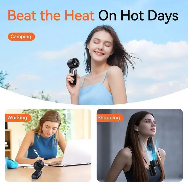 Alt view image 6 of 7 - 3-in-1 Portable Handheld Turbo Fan-100 Speeds, 15000 RPM, 10Hrs Cooling, LED Display, 90° Rotation, Small Travel Fan, Mini Foldable Hand Held Personal Fan for Women Men (Black)