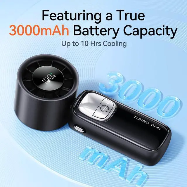 Alt view image 7 of 7 - 3-in-1 Portable Handheld Turbo Fan-100 Speeds, 15000 RPM, 10Hrs Cooling, LED Display, 90° Rotation, Small Travel Fan, Mini Foldable Hand Held Personal Fan for Women Men (Black)