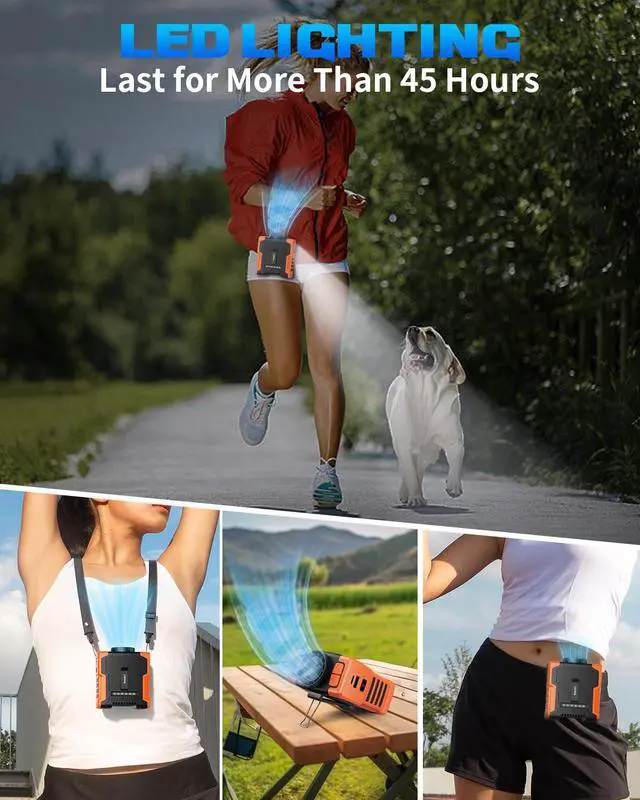 Alt view image 6 of 7 - Portable Waist Fan, 5-in-1 Wearable Personal Fan with LED & 10000mAh Neck Fan & Desk Fan, 20000RPM Strong Fan, 4 Speeds Powerful Turbo Airflow, USB-C Belt Fan for Outdoor Work, Camping, Travel