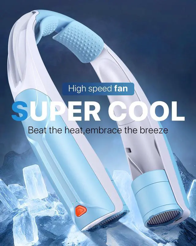 Alt view image 2 of 7 - Portable Neck Fan with 6000mAh Battery, USB-C Rechargeable, Blue Hands-Free Personal Fan 6 Speeds, 6-20Hrs Cooling for Outdoor Sports/Gym/Office, Adjustable 11oz Lightweight, Neck Cooler