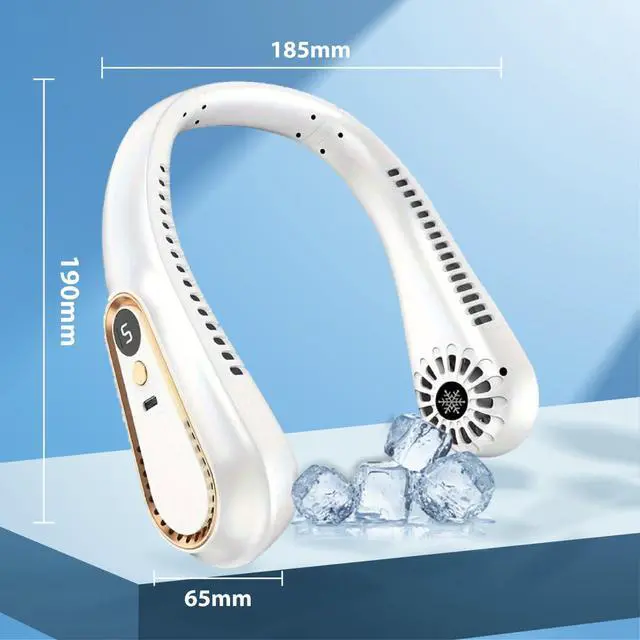 Alt view image 2 of 7 - Portable Neck Fan, Hands-Free Bladeless Upgraded Personal Fan with 4000mAh Battery, Rechargeable Leafless Hanging Sport Fan, USB Powered, 5 Speeds, Headphone Style White