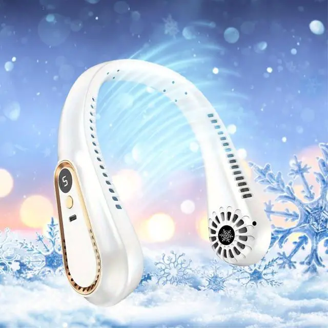 Alt view image 3 of 7 - Portable Neck Fan, Hands-Free Bladeless Upgraded Personal Fan with 4000mAh Battery, Rechargeable Leafless Hanging Sport Fan, USB Powered, 5 Speeds, Headphone Style White