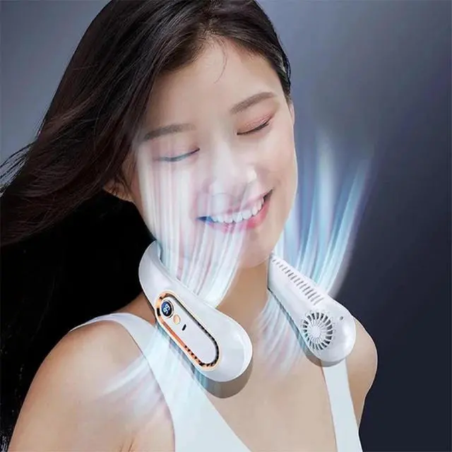 Alt view image 4 of 7 - Portable Neck Fan, Hands-Free Bladeless Upgraded Personal Fan with 4000mAh Battery, Rechargeable Leafless Hanging Sport Fan, USB Powered, 5 Speeds, Headphone Style White