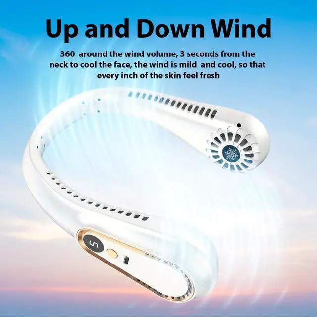 Alt view image 5 of 7 - Portable Neck Fan, Hands-Free Bladeless Upgraded Personal Fan with 4000mAh Battery, Rechargeable Leafless Hanging Sport Fan, USB Powered, 5 Speeds, Headphone Style White