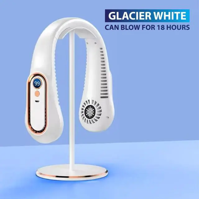 Alt view image 6 of 7 - Portable Neck Fan, Hands-Free Bladeless Upgraded Personal Fan with 4000mAh Battery, Rechargeable Leafless Hanging Sport Fan, USB Powered, 5 Speeds, Headphone Style White