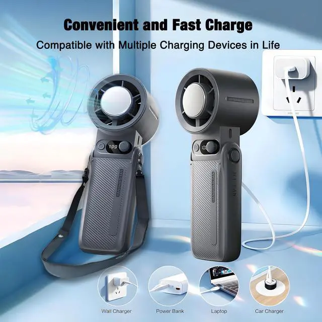 Alt view image 5 of 7 - KIPEPEO Mini Ice Portable Handheld Fan, Pocket Personal Fan with Rechargeable 6000mAh Battery, Long-lasting Work, 199 Speed Wind with High-Speed Motor, for Travel/Work/Indoor/Outdoor