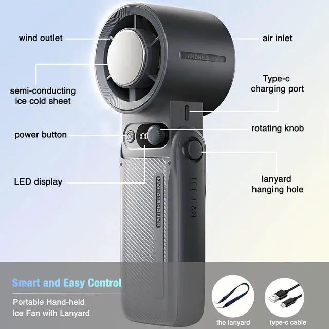 Alt view image 7 of 7 - KIPEPEO Mini Ice Portable Handheld Fan, Pocket Personal Fan with Rechargeable 6000mAh Battery, Long-lasting Work, 199 Speed Wind with High-Speed Motor, for Travel/Work/Indoor/Outdoor