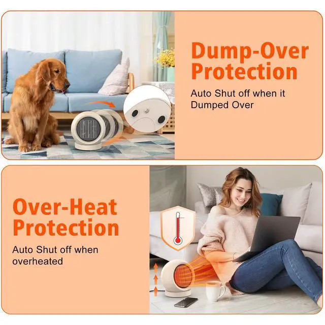 Alt view image 5 of 7 - Space Heater,PTC Ceramic/Portable Electric Desktop Heater High Output Desktop Heater for Home Bedroom Office Desk Indoor Use(Light Brown)