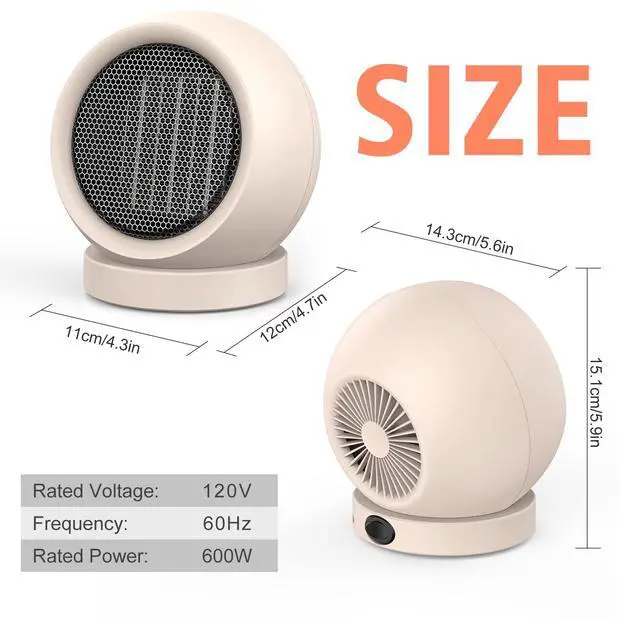 Alt view image 6 of 7 - Space Heater,PTC Ceramic/Portable Electric Desktop Heater High Output Desktop Heater for Home Bedroom Office Desk Indoor Use(Light Brown)
