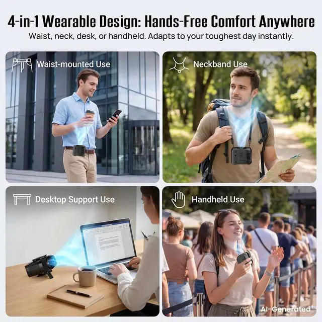 Alt view image 4 of 7 - Portable Waist Fan Wearable Belt Fan Clip on Fan for Shirt, 40H Max Personal Cooling, for Camping, Outdoor, Jobsite, Travel, Black (Black)