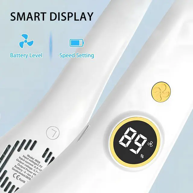 Alt view image 3 of 7 - Portable Neck Fan, Rechargeable Hands-Free Wearable Fan, 5 Speeds, Bladeless & LED Display, Long Use Time, Personal Cooling Fan for Travel, Outdoors, Camping (White)