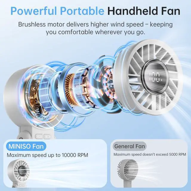 Alt view image 3 of 7 - Handheld Portable High-speed fan,Foldable Design,Rechargeable Personal Fan with 120 High Speeds,3600mAh Power for 8H Cooling Time,LED Display,3-in-1,Powerful handheld fan for outdoor (Grey)