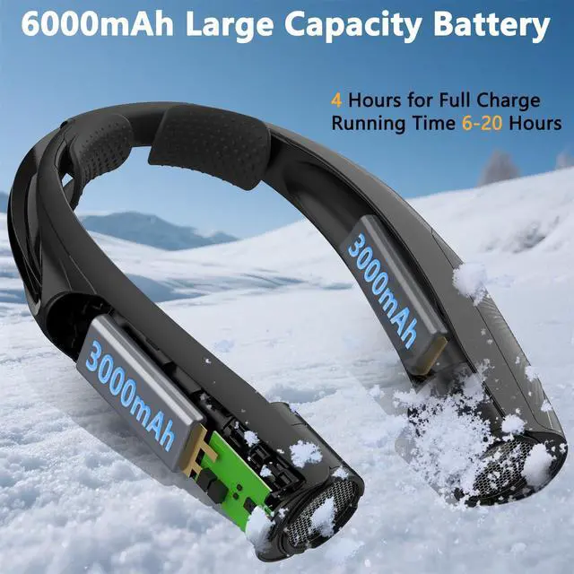 Alt view image 2 of 7 - Neck Fan, 6000mAh USB Rechargeable Hands Free Personal Fan, 6 Speeds Adjustable Portable Neck Fans, Faster Cooling Wearable Fan, Ultra Quiet for Outdoor, Travel, Home, Office - Black