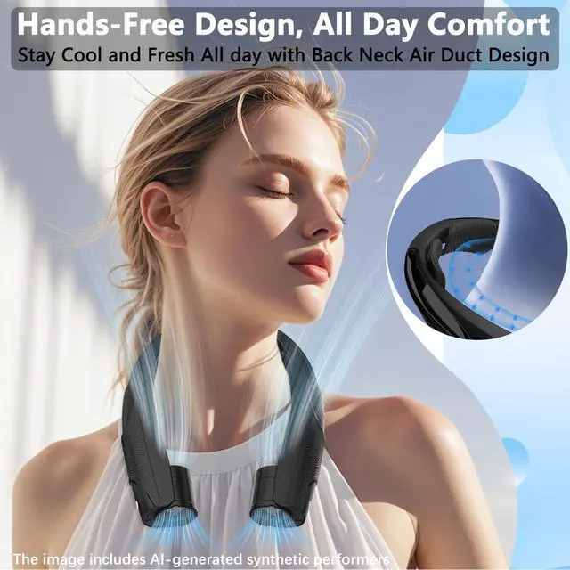 Alt view image 3 of 7 - Neck Fan, 6000mAh USB Rechargeable Hands Free Personal Fan, 6 Speeds Adjustable Portable Neck Fans, Faster Cooling Wearable Fan, Ultra Quiet for Outdoor, Travel, Home, Office - Black
