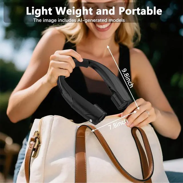 Alt view image 7 of 7 - Neck Fan, 6000mAh USB Rechargeable Hands Free Personal Fan, 6 Speeds Adjustable Portable Neck Fans, Faster Cooling Wearable Fan, Ultra Quiet for Outdoor, Travel, Home, Office - Black