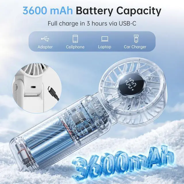 Alt view image 4 of 7 - Handheld Portable High-speed fan,Foldable Design,Rechargeable Personal Fan with 120 High Speeds,3600mAh Power for 8H Cooling Time,LED Display,3-in-1,Powerful handheld fan for outdoor (Grey)