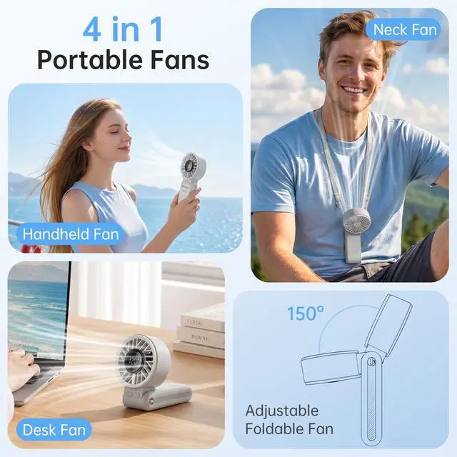 Alt view image 6 of 7 - Handheld Portable High-speed fan,Foldable Design,Rechargeable Personal Fan with 120 High Speeds,3600mAh Power for 8H Cooling Time,LED Display,3-in-1,Powerful handheld fan for outdoor (Grey)