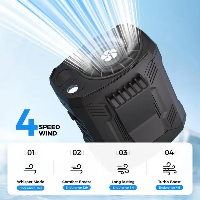 Alt view image 3 of 7 - Portable Personal Waist Neck Fan - Airflow Strong, 10000rpm, 4-Speed Rechargeable Battery, Fast Cooling,Hands-Free Clip Belt Fan Indoor, Outdoor, Camping,Work