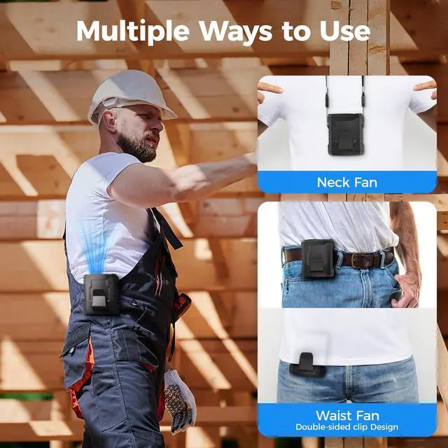 Alt view image 4 of 7 - Portable Personal Waist Neck Fan - Airflow Strong, 10000rpm, 4-Speed Rechargeable Battery, Fast Cooling,Hands-Free Clip Belt Fan Indoor, Outdoor, Camping,Work