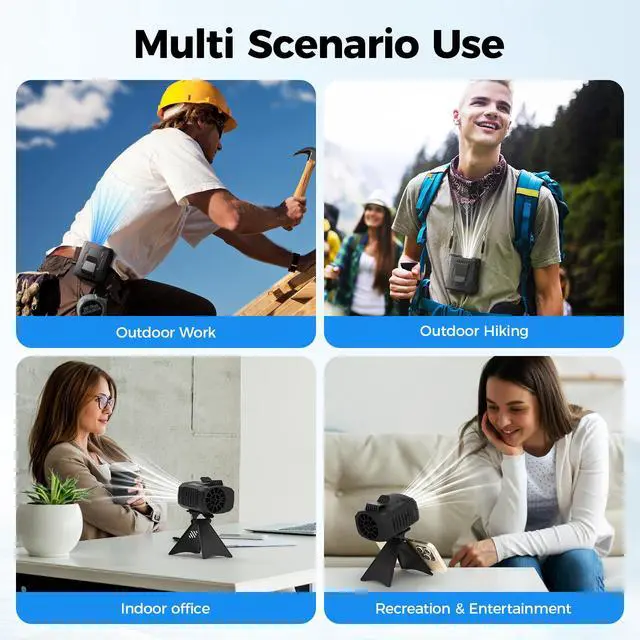 Alt view image 5 of 7 - Portable Personal Waist Neck Fan - Airflow Strong, 10000rpm, 4-Speed Rechargeable Battery, Fast Cooling,Hands-Free Clip Belt Fan Indoor, Outdoor, Camping,Work