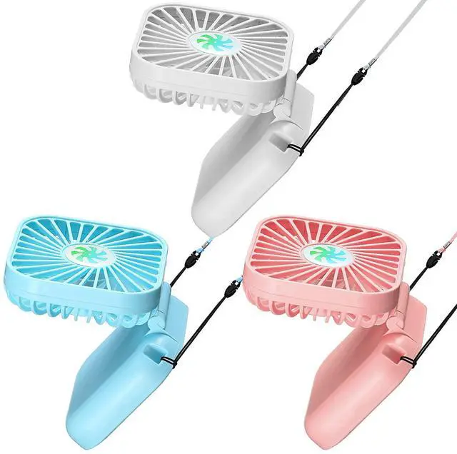 Main image of 3 Pcs Portable Necklace Fan Bulk Mini Personal Handheld Fan USB Rechargeable Small Foldable Cooling Gifts for Summer Travel Concerts Cruise Wedding Outdoor Party(Blue, Pink, White)