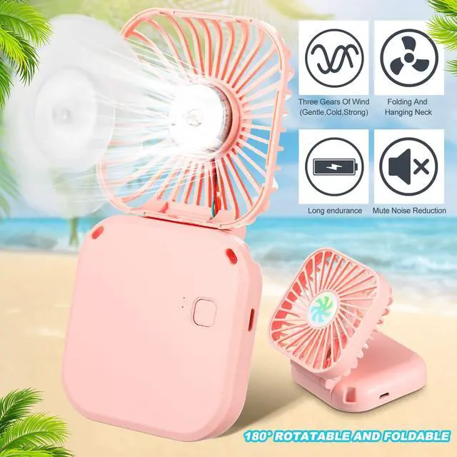 Alt view image 3 of 6 - 3 Pcs Portable Necklace Fan Bulk Mini Personal Handheld Fan USB Rechargeable Small Foldable Cooling Gifts for Summer Travel Concerts Cruise Wedding Outdoor Party(Blue, Pink, White)