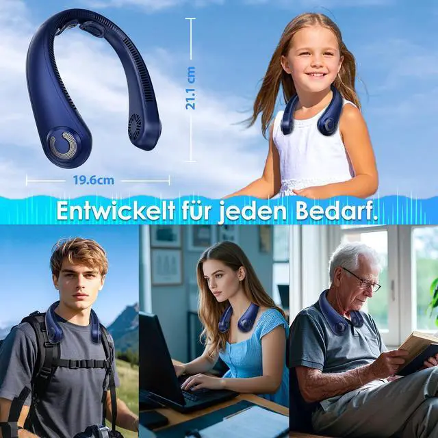 Alt view image 7 of 7 - Portable Neck Fan with Neck Support, 5 Speeds, Lightweight, Rechargeable Personal Hands Free Wearable Neck Fans that Blow Cold Air for Hot Flashes, Disneyland, Travel Essentials, Gifts for Men Women