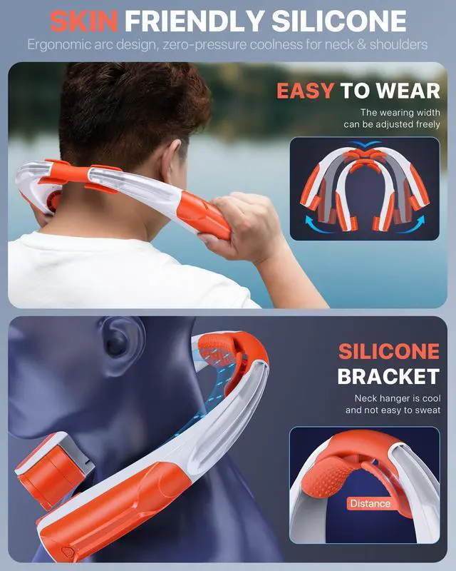 Alt view image 6 of 7 - Portable Neck Fan USB-C Rechargeable, with 6000mAh Battery, Hands-Free Personal Fan 6 Speeds, 6-20Hrs Cooling, Adjustable 11oz Lightweight, Neck Cooler for Outdoor Sports/Gym/Office