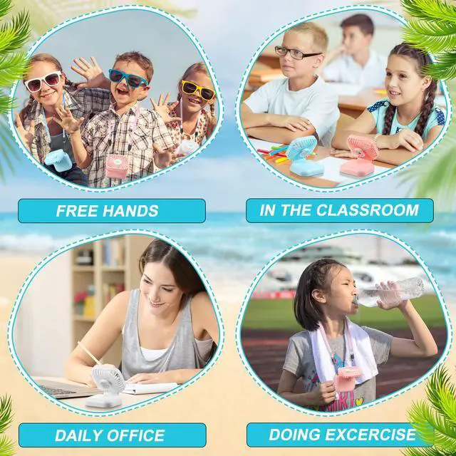 Alt view image 4 of 6 - 3 Pcs Portable Necklace Fan Bulk Mini Personal Handheld Fan USB Rechargeable Small Foldable Cooling Gifts for Summer Travel Concerts Cruise Wedding Outdoor Party(Blue, Pink, White)