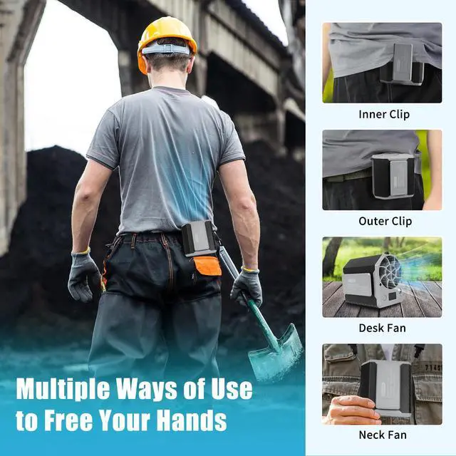 Alt view image 5 of 7 - Portable Waist Fan, 10000mAh Rechargeable Belt Clip Fan, 10000RPM 4 Speeds, 24H Working Time, Hands-Free Wearable Design for Outdoor Workers, Camping, Hiking