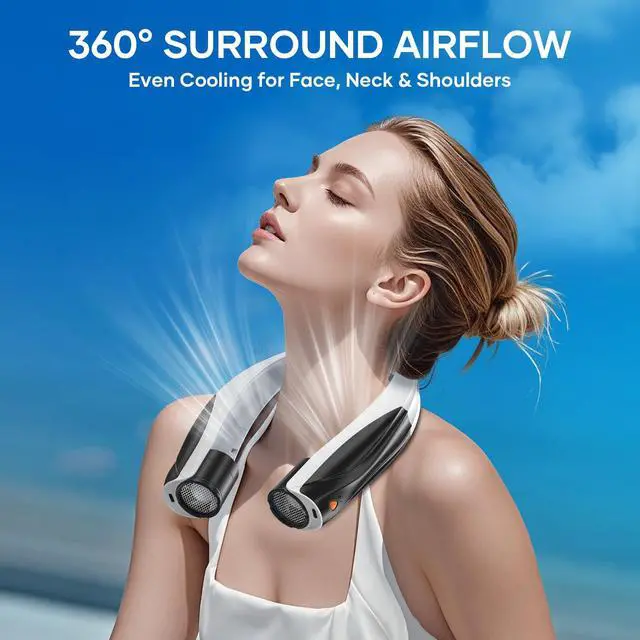 Alt view image 4 of 7 - Neck Fan Portable Neck Fan Rechargeable with 6 Adjustable Speeds, Neck Cooler with 360° Surround Breeze, Upgraded Long-lasting Wearable Fan for Hot Weather, Travel, Outdoor, Camping, Men & Women