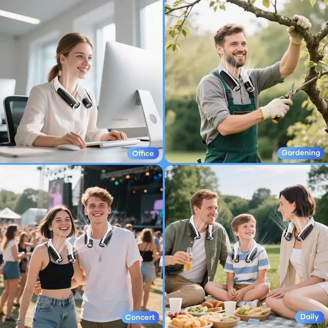 Alt view image 6 of 7 - Neck Fan Portable Neck Fan Rechargeable with 6 Adjustable Speeds, Neck Cooler with 360° Surround Breeze, Upgraded Long-lasting Wearable Fan for Hot Weather, Travel, Outdoor, Camping, Men & Women
